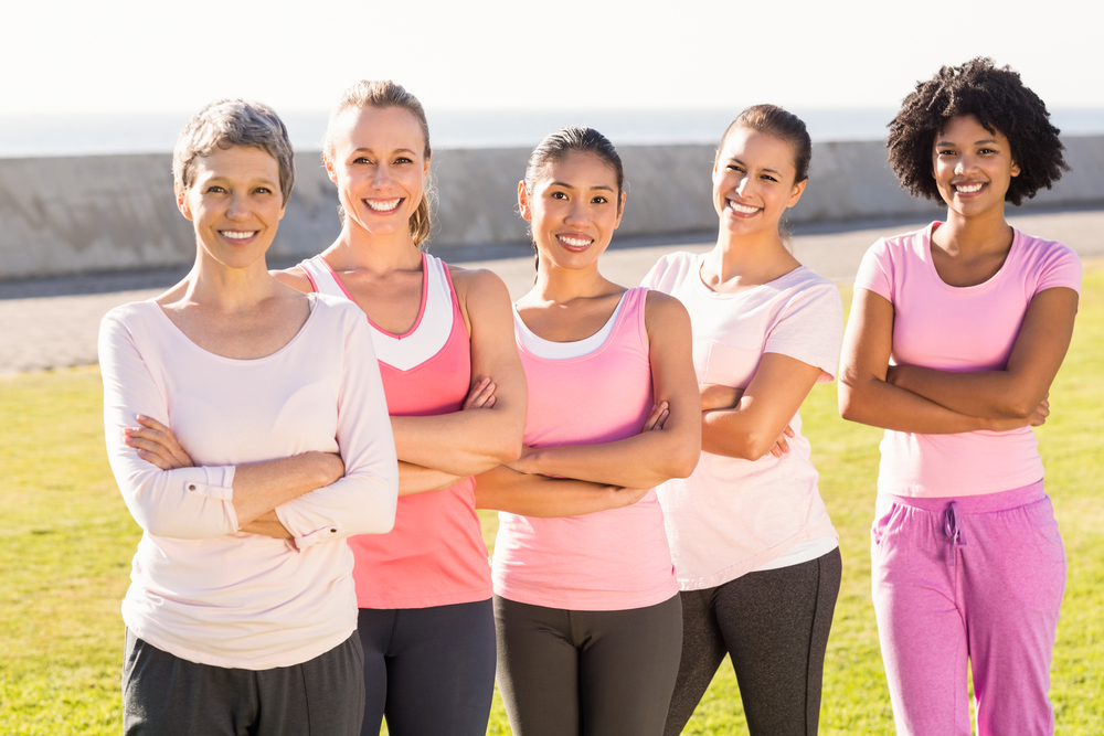 breast cancer image -group of women wearing pink shirts