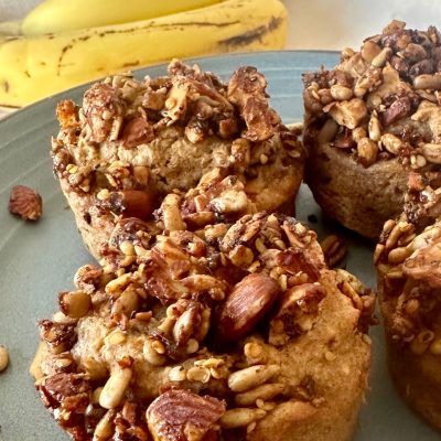 Low sugar, high fiber banana date muffins recipe