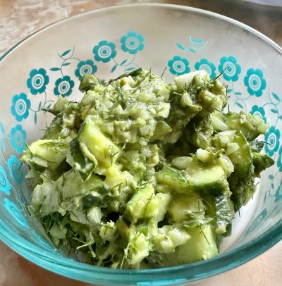 Gluten-free, vegan, cucumber avocado dill salad