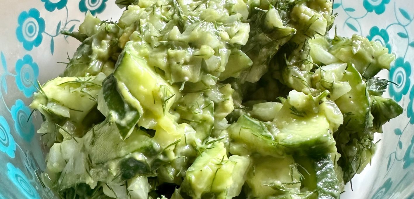 Gluten-free, vegan, cucumber avocado dill salad
