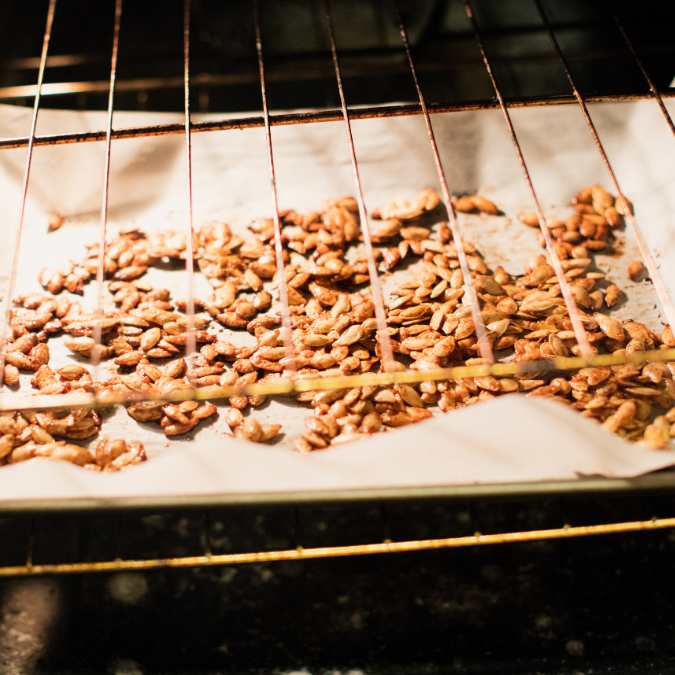 roasted pumpkin seeds in the oven